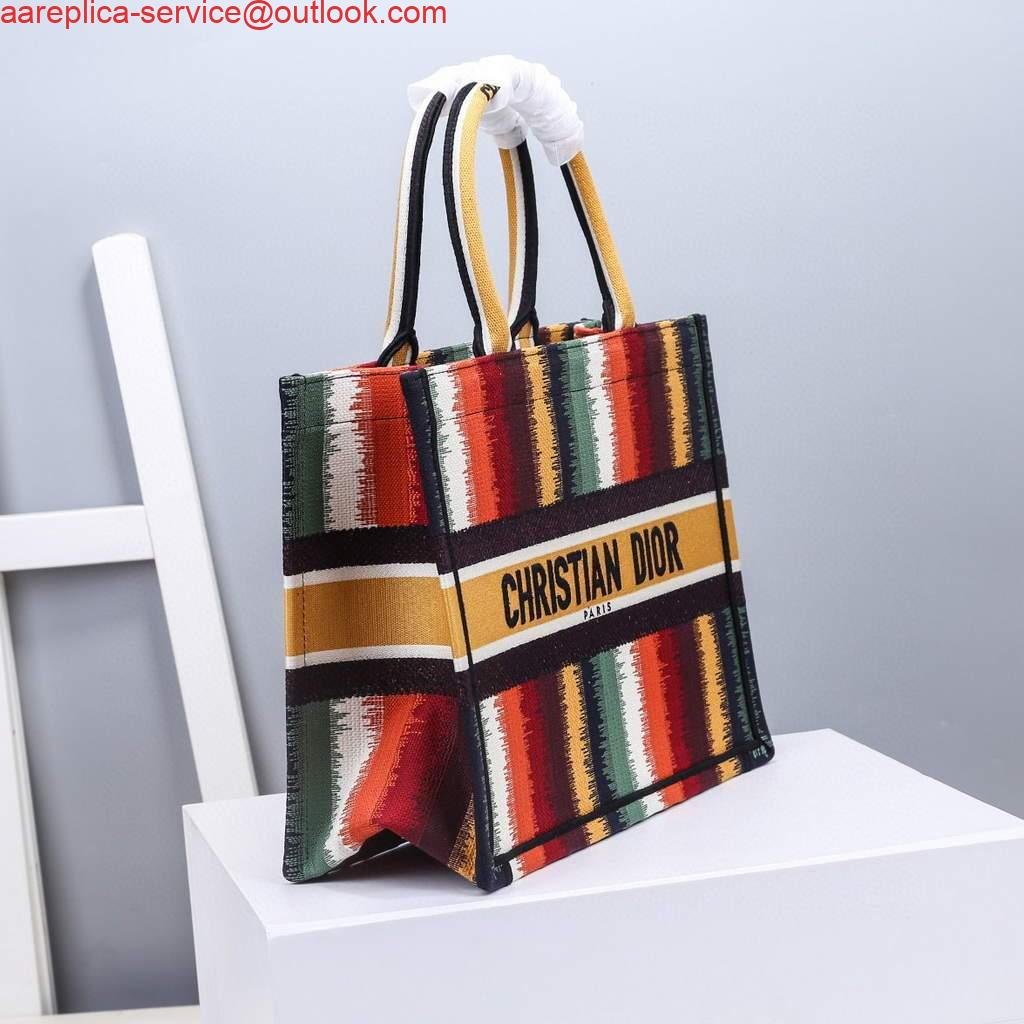 Dior M1286 Dior Book Tote Red Multicolor D-Stripes Embroidery