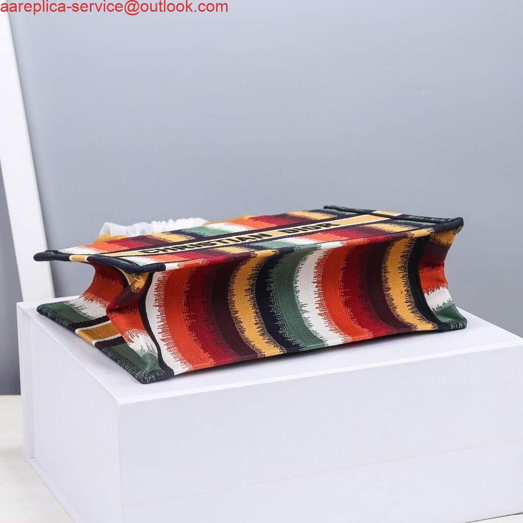 Dior M1286 Dior Book Tote Red Multicolor D-Stripes Embroidery