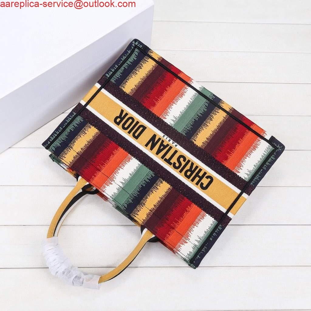 Dior M1286 Dior Book Tote Red Multicolor D-Stripes Embroidery