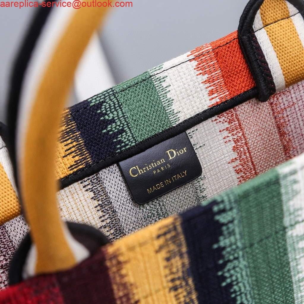 Dior M1286 Dior Book Tote Red Multicolor D-Stripes Embroidery