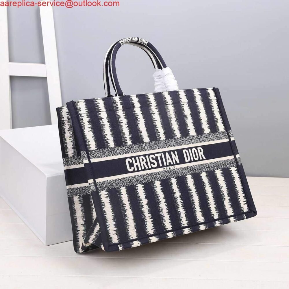 Dior M1286 Dior Book Tote Blue D-Stripes Embroidery