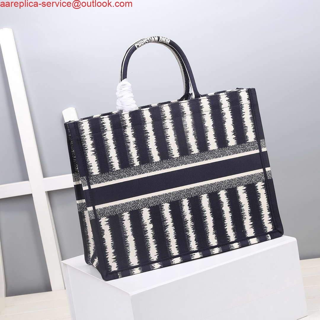 Dior M1286 Dior Book Tote Blue D-Stripes Embroidery