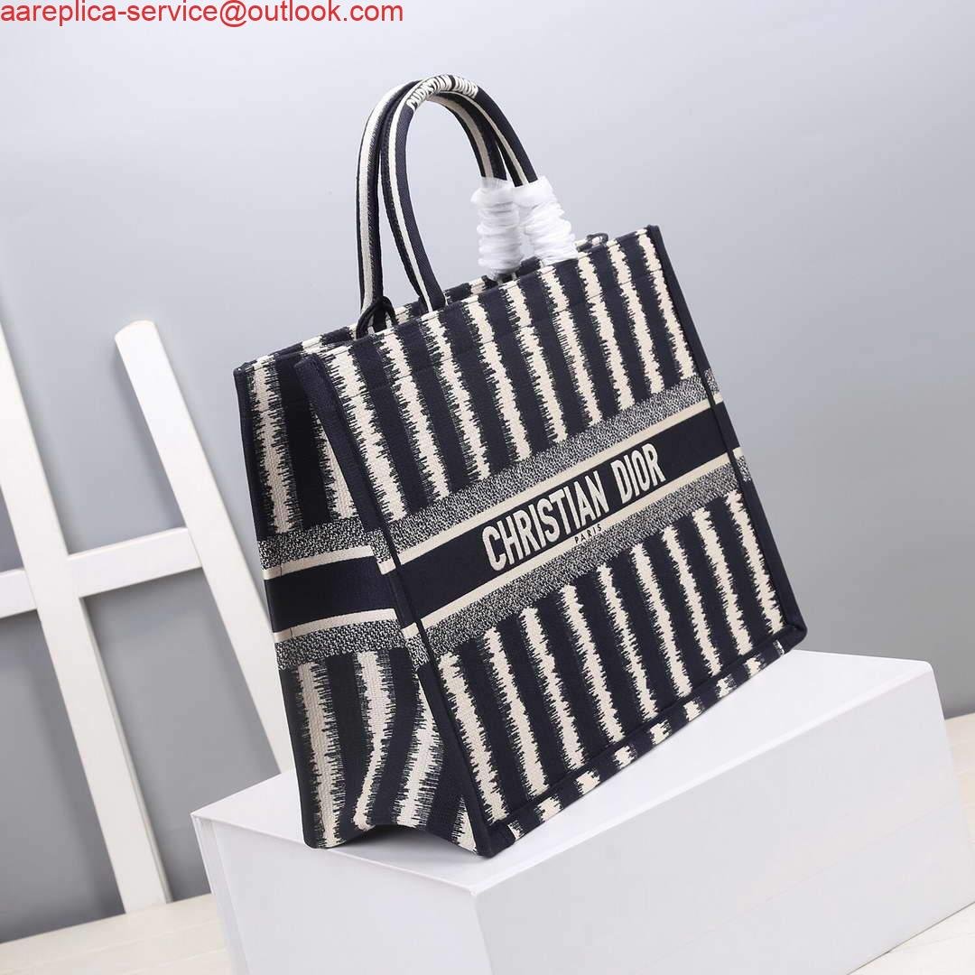 Dior M1286 Dior Book Tote Blue D-Stripes Embroidery
