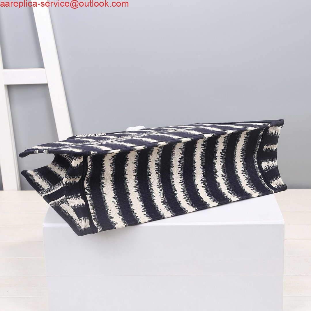 Dior M1286 Dior Book Tote Blue D-Stripes Embroidery