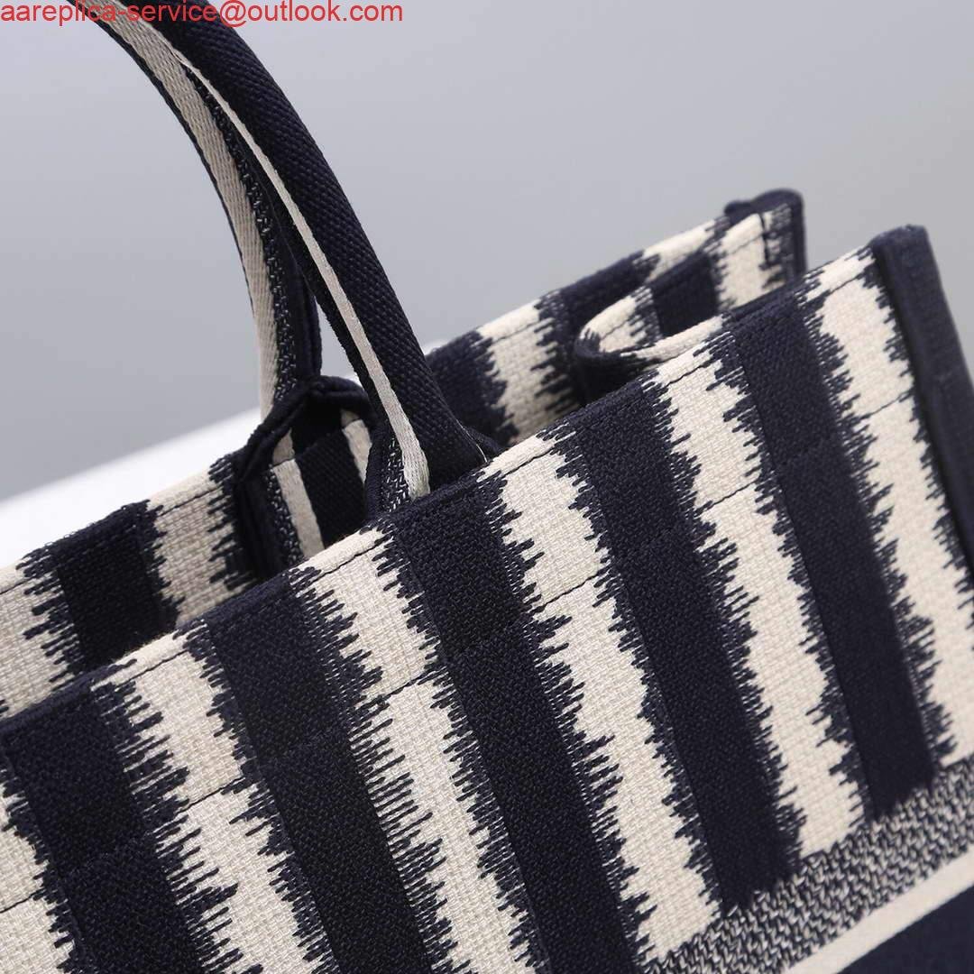 Dior M1286 Dior Book Tote Blue D-Stripes Embroidery