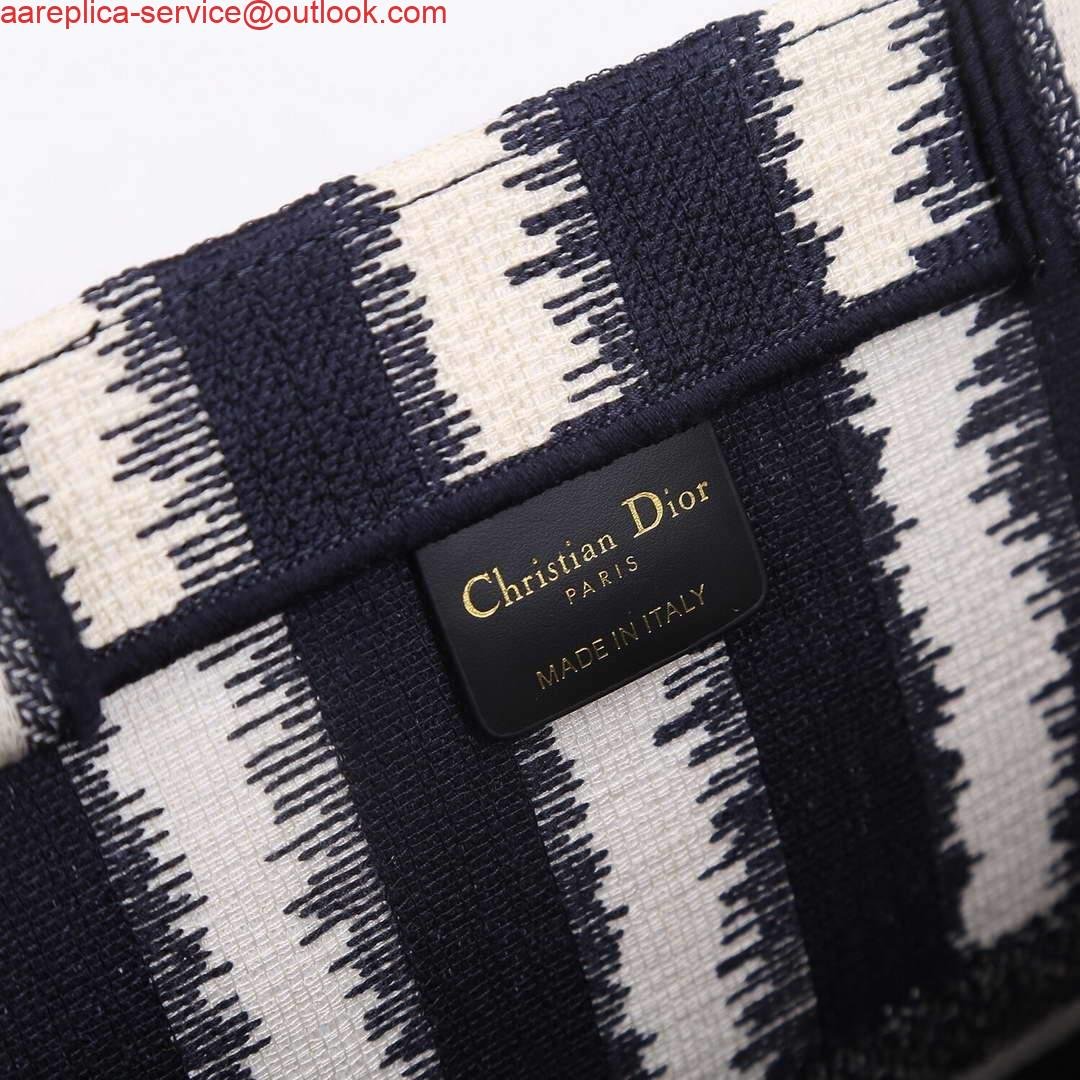 Dior M1286 Dior Book Tote Blue D-Stripes Embroidery