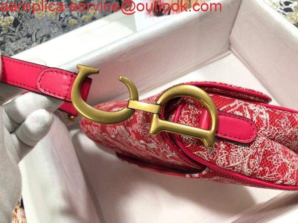 Dior M0446 Dior Saddle Bag Red Toile de Jouy Reverse Jacquard