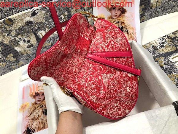 Dior M0446 Dior Saddle Bag Red Toile de Jouy Reverse Jacquard