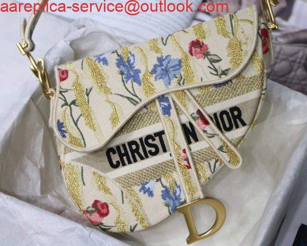 Dior M0446 Dior Saddle Bag Multicolor Flowers Embroidery With Gold