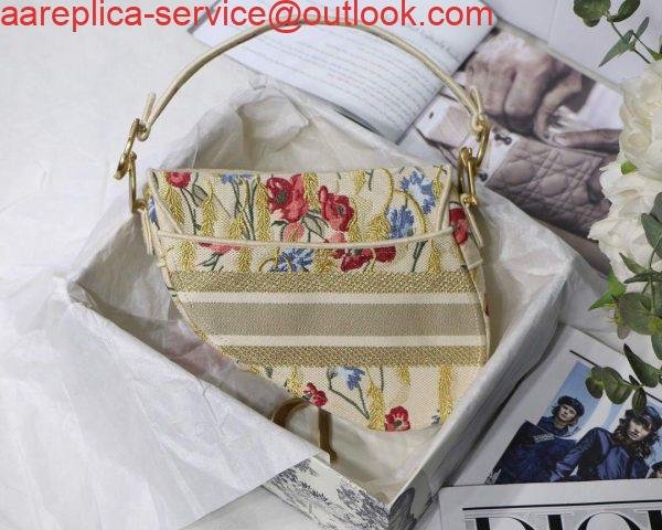 Dior M0446 Dior Saddle Bag Multicolor Flowers Embroidery With Gold