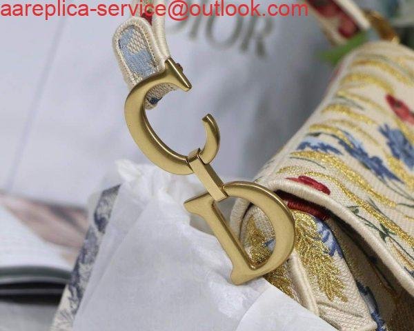 Dior M0446 Dior Saddle Bag Multicolor Flowers Embroidery With Gold