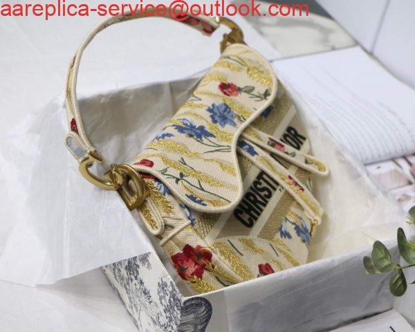 Dior M0446 Dior Saddle Bag Multicolor Flowers Embroidery With Gold