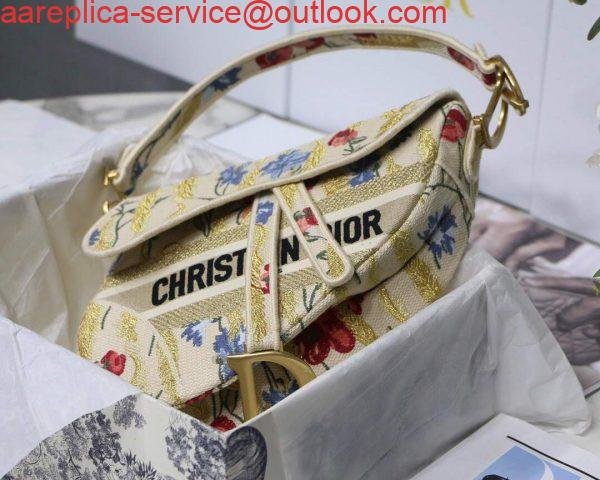 Dior M0446 Dior Saddle Bag Multicolor Flowers Embroidery With Gold