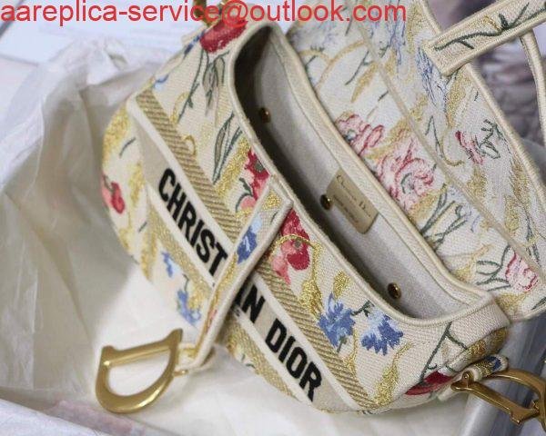 Dior M0446 Dior Saddle Bag Multicolor Flowers Embroidery With Gold