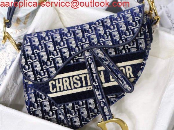 Replica Dior M0446 Dior Saddle Bag Blue Dior Oblique Embroidery