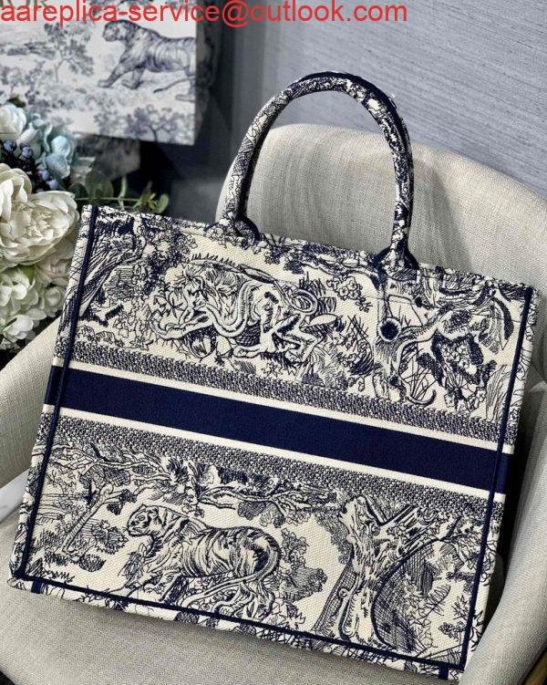Dior Book Tote M1286 Blue Toile de Jouy Embroidery