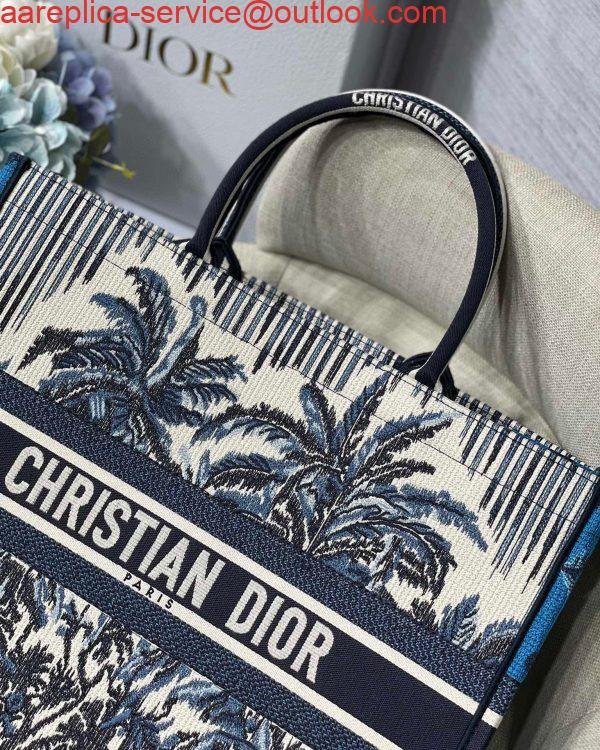 Replica Dior Book Tote M1286 Blue Dior Palms Embroidery