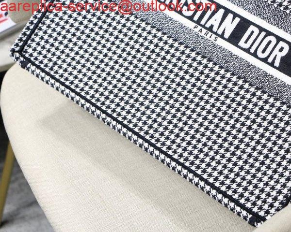 Dior Book Tote M1286 Black and White Houndstooth Embroidery