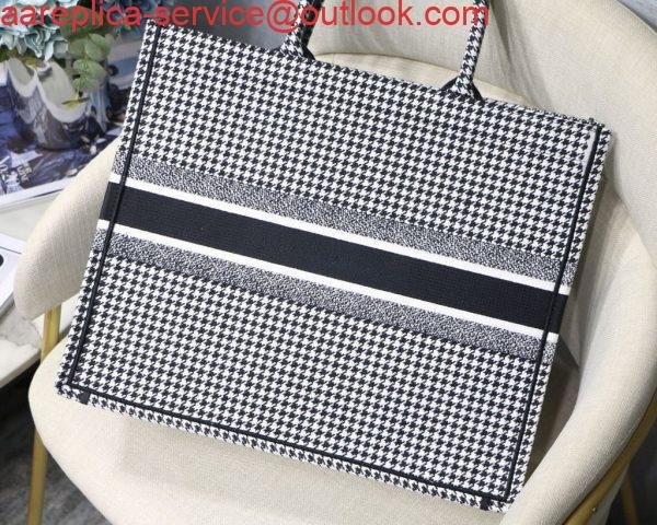 Dior Book Tote M1286 Black and White Houndstooth Embroidery