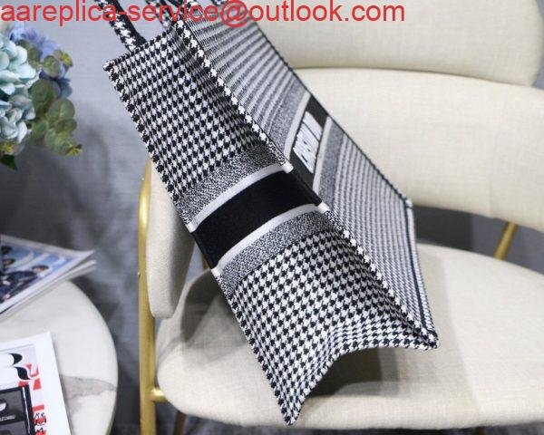 Dior Book Tote M1286 Black and White Houndstooth Embroidery
