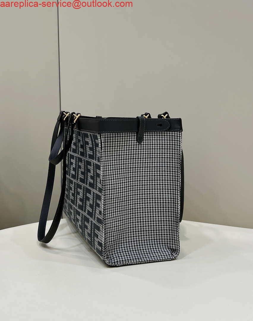 Fendi 8BH374 X-Tote Gray houndstooth wool shopper with FF embroidery