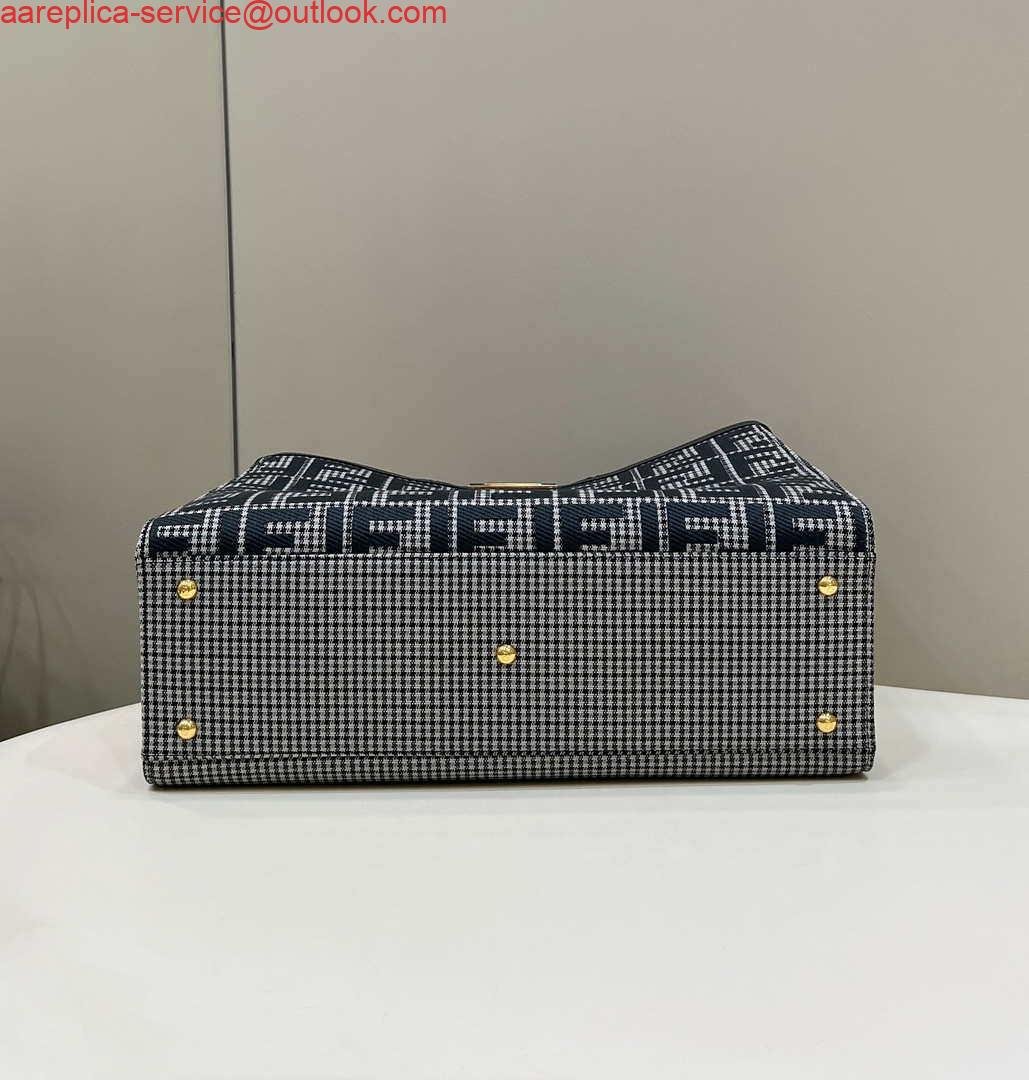 Fendi 8BH374 X-Tote Gray houndstooth wool shopper with FF embroidery