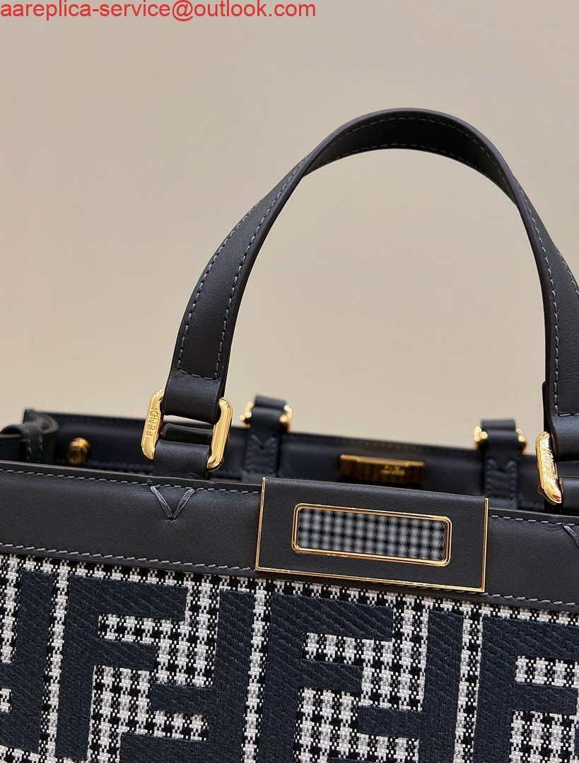 Fendi 8BH374 X-Tote Gray houndstooth wool shopper with FF embroidery