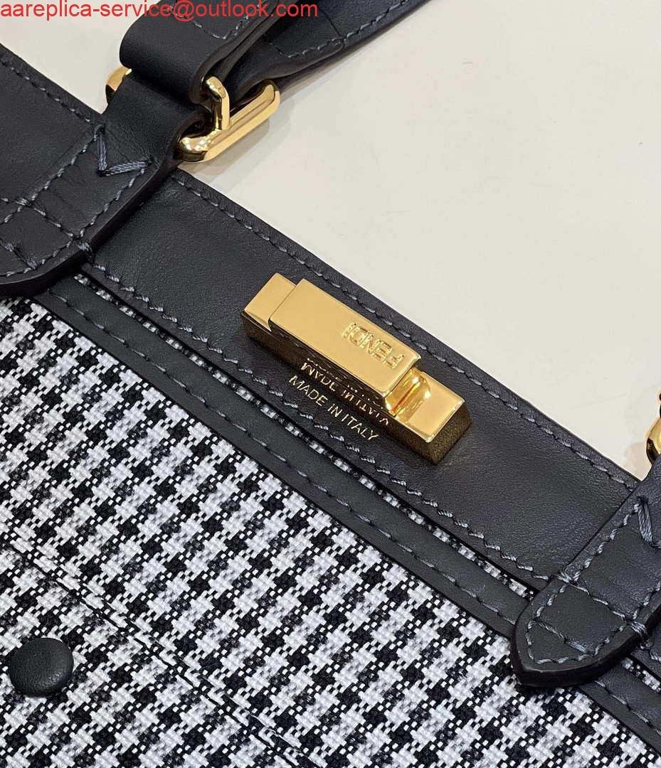 Fendi 8BH374 X-Tote Gray houndstooth wool shopper with FF embroidery