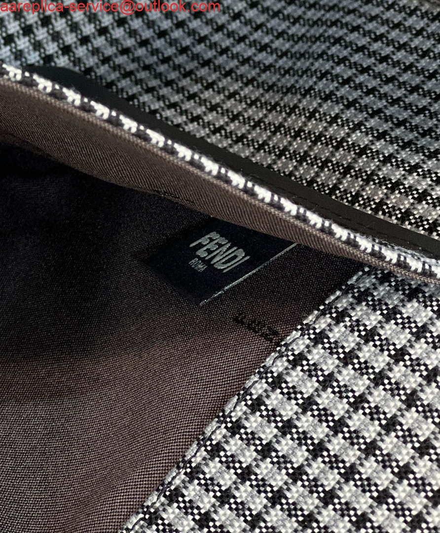 Fendi 8BH374 X-Tote Gray houndstooth wool shopper with FF embroidery