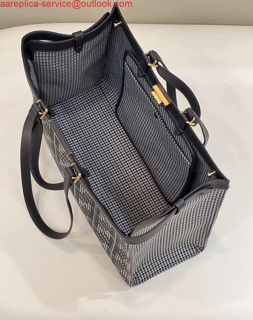 Fendi 8BH374 X-Tote Gray houndstooth wool shopper with FF embroidery