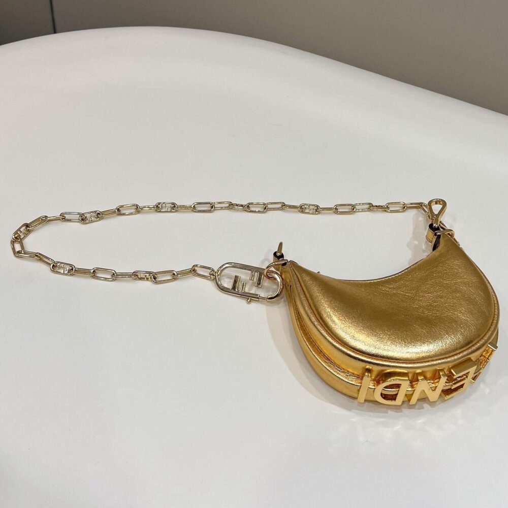Fendi 7AS089 Nano Fendigraphy Gold leather Charm 80056S