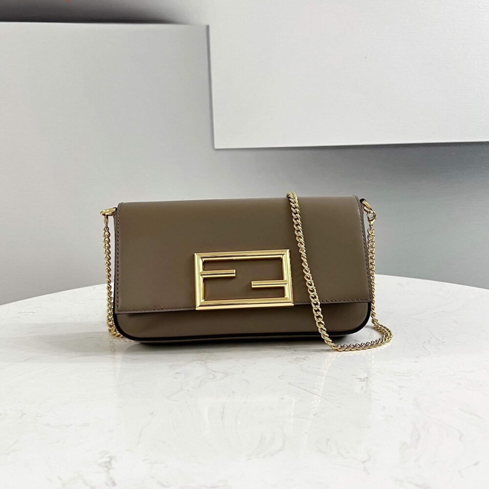 Fendi 8521 Baguette Chain Midi Shoulder Bag Gray