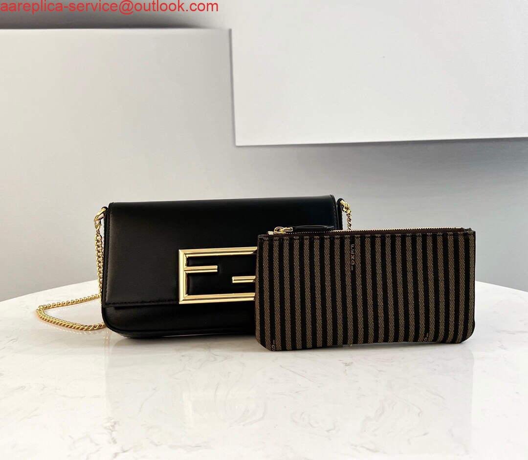 Fendi 8521 Baguette Chain Midi Shoulder Bag Black