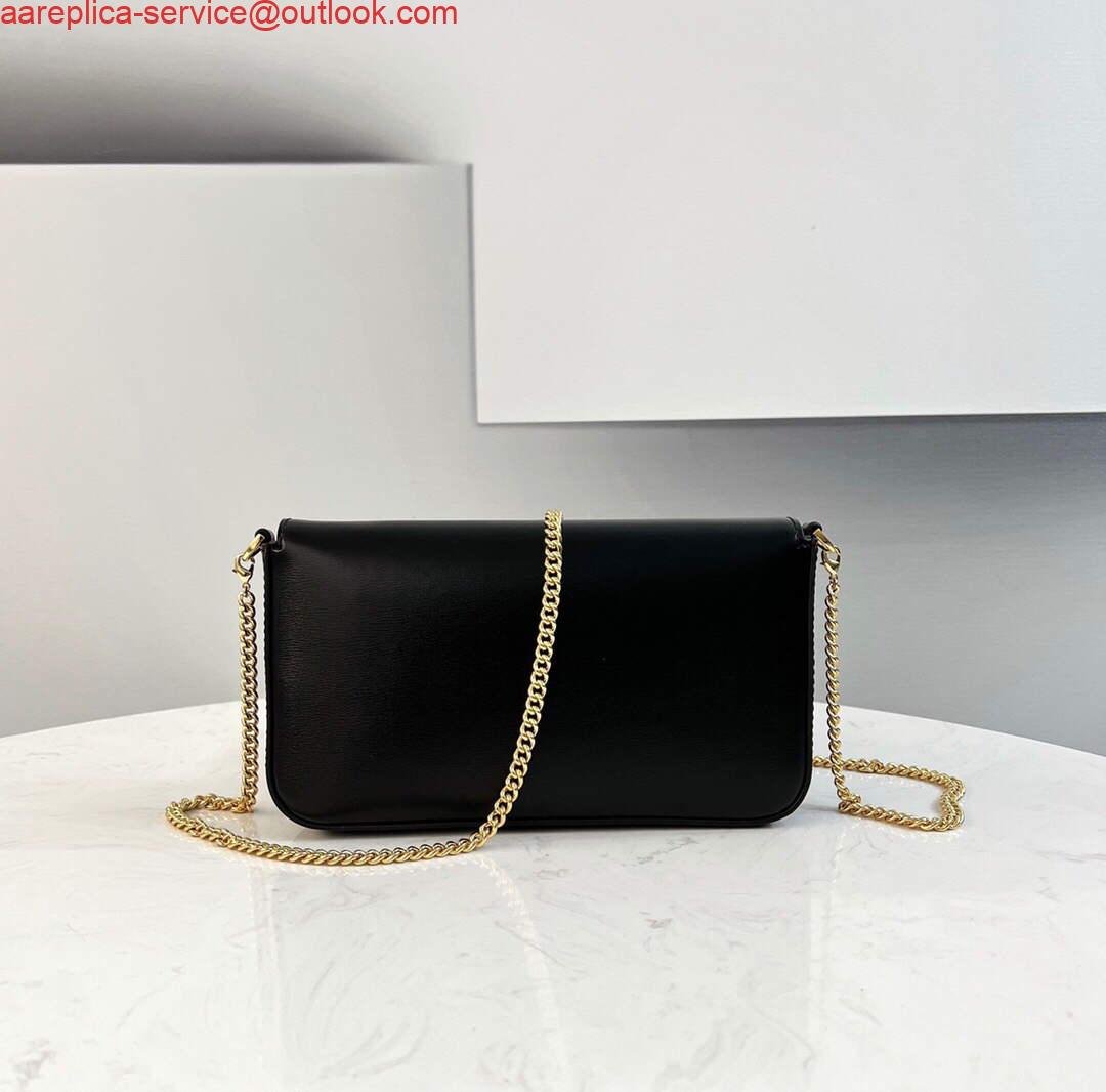 Fendi 8521 Baguette Chain Midi Shoulder Bag Black