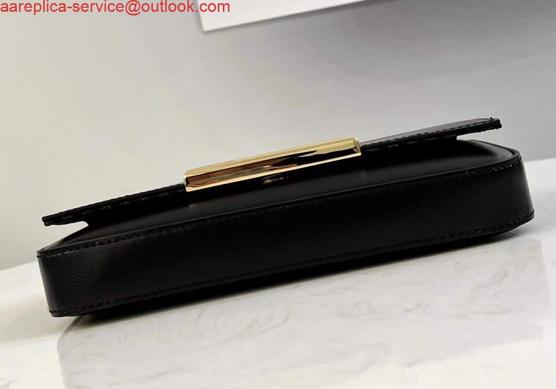 Fendi 8521 Baguette Chain Midi Shoulder Bag Black