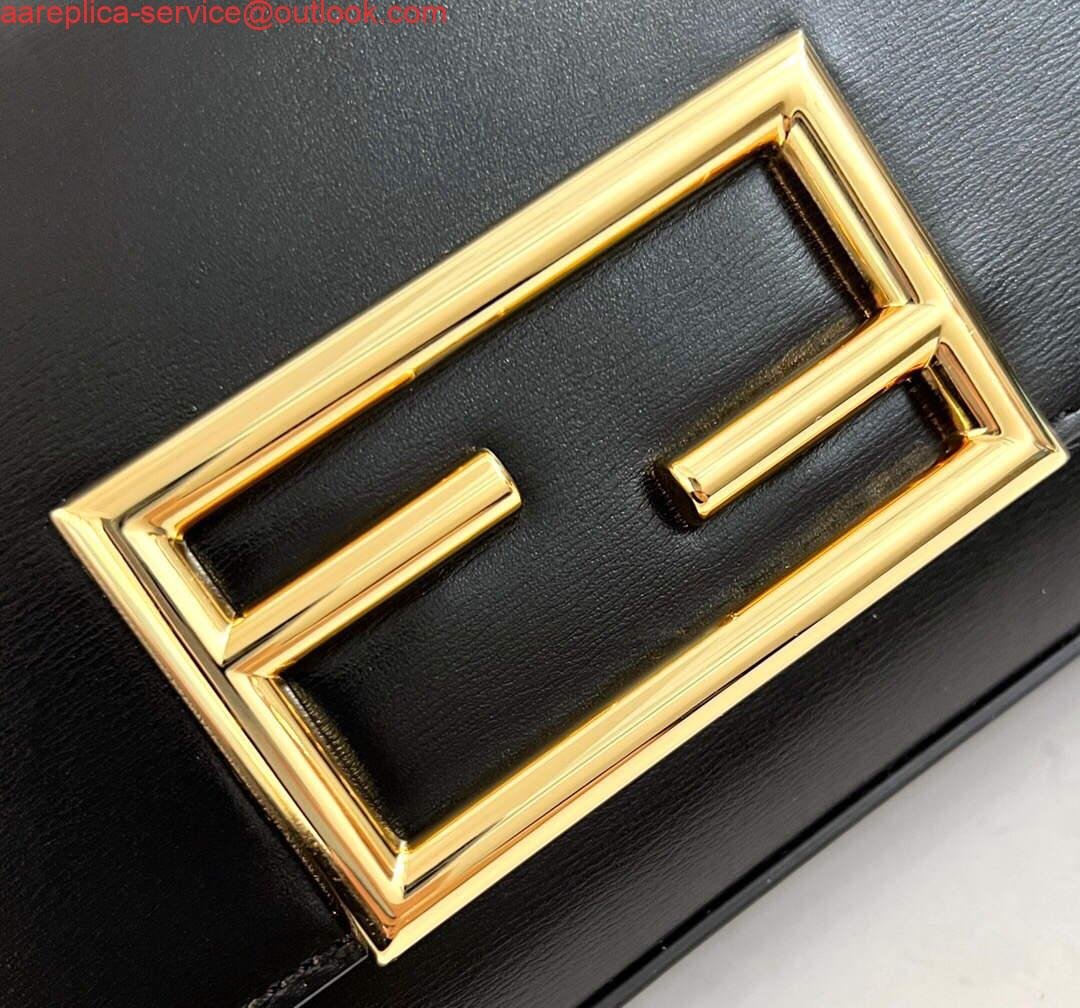 Fendi 8521 Baguette Chain Midi Shoulder Bag Black