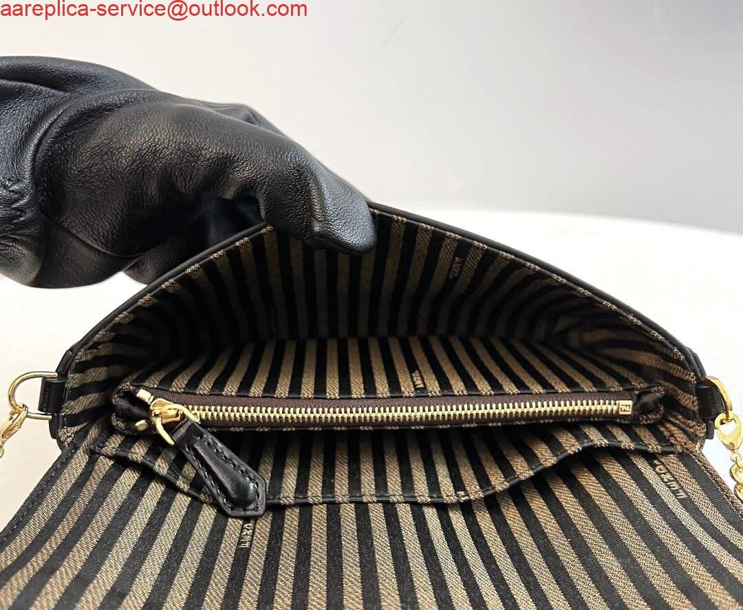 Fendi 8521 Baguette Chain Midi Shoulder Bag Black