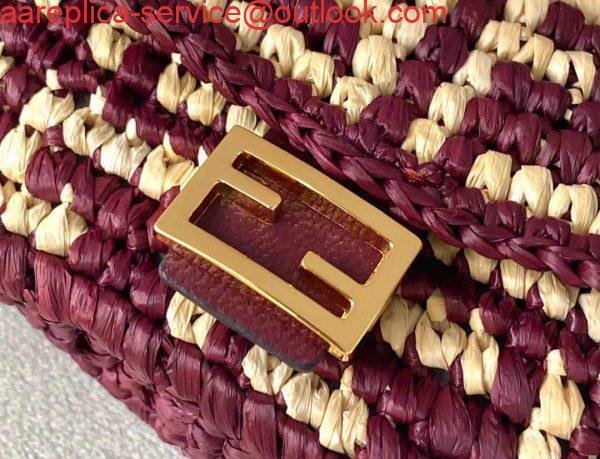Replica Fendi 7AR844 Nano Baguette Charm Wine Red Raffia Charm