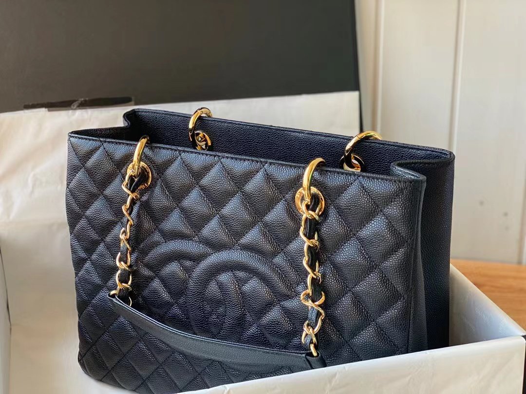 Replica Chanel Grand Shopping Top Quality Black Tote Quilted Caviar High A50995