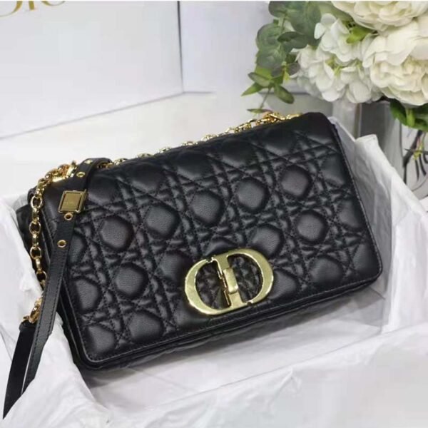 Replica Dio rM9243 Large Caro Bag Calfskin black logo gold
