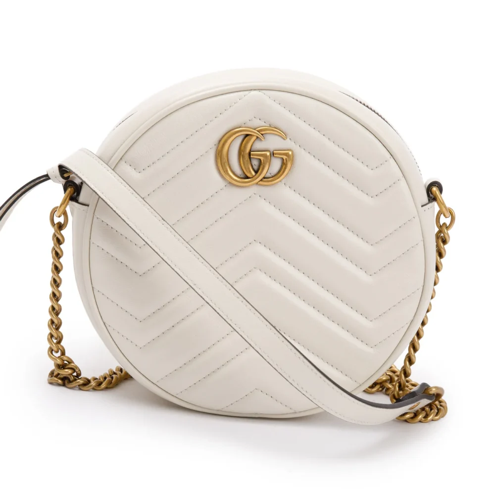 Gucci 550154 GG Marmont Mini Round Shoulder Bag White