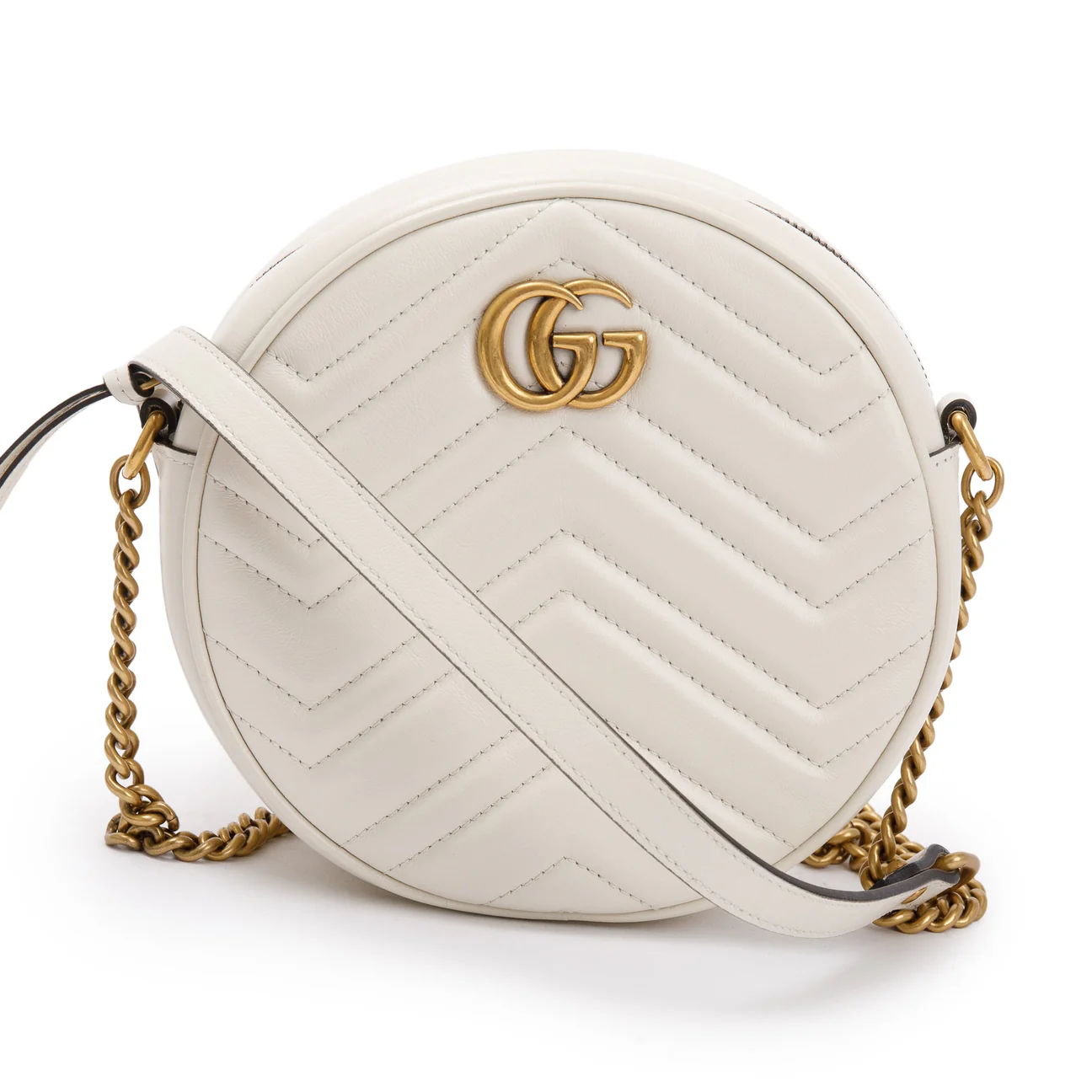 Gucci 550154 GG Marmont Mini Round Shoulder Bag White