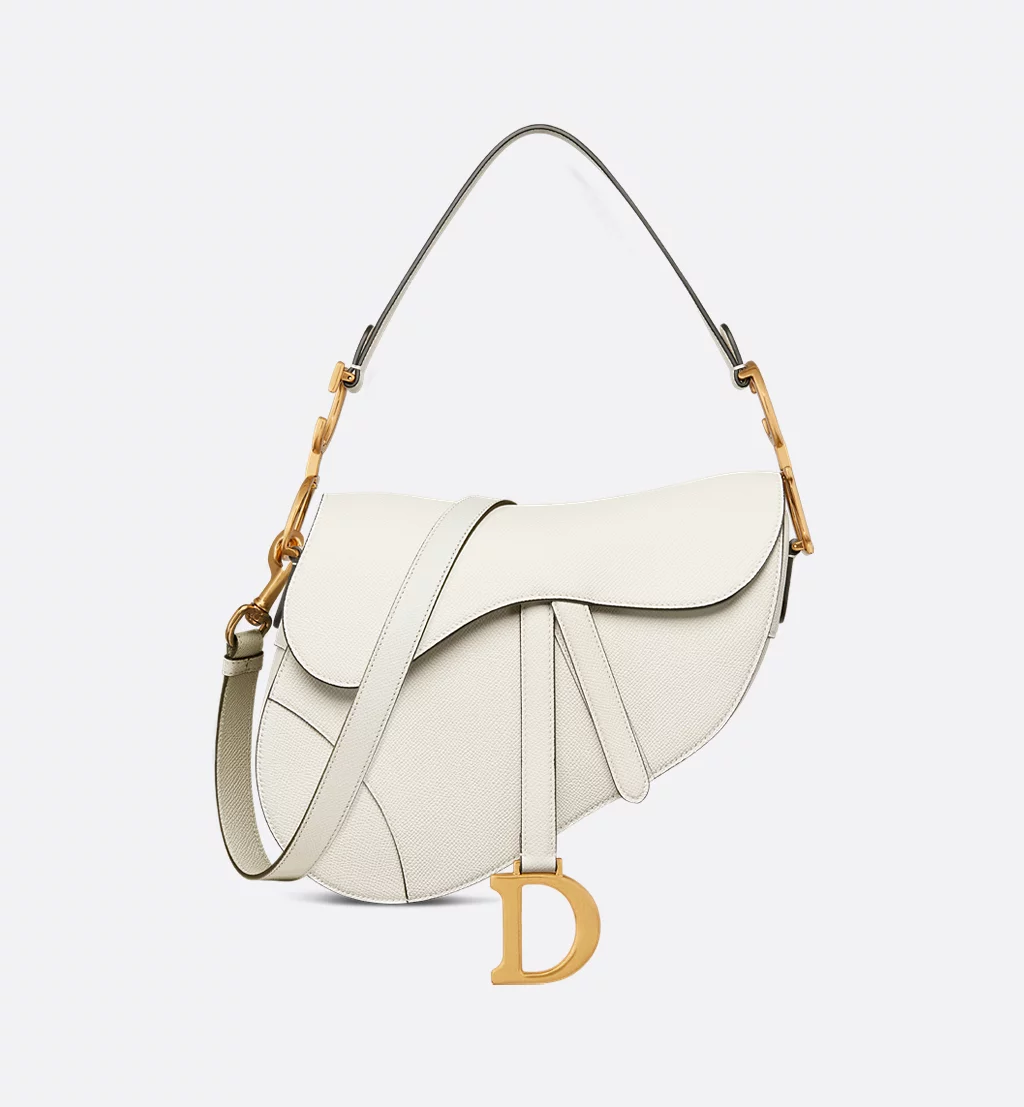 Dior M0446 Dior Saddle Bag M0447 White Grained Calfskin