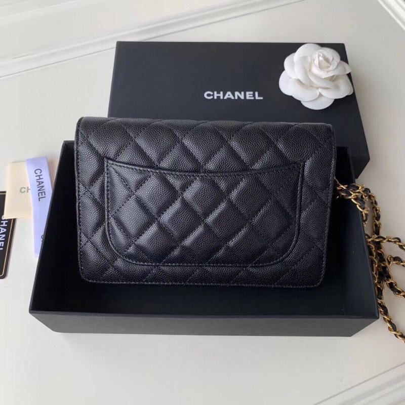 Replica Chanel Caviar Replica Quilted Wallet On UK Chain Woc A33814