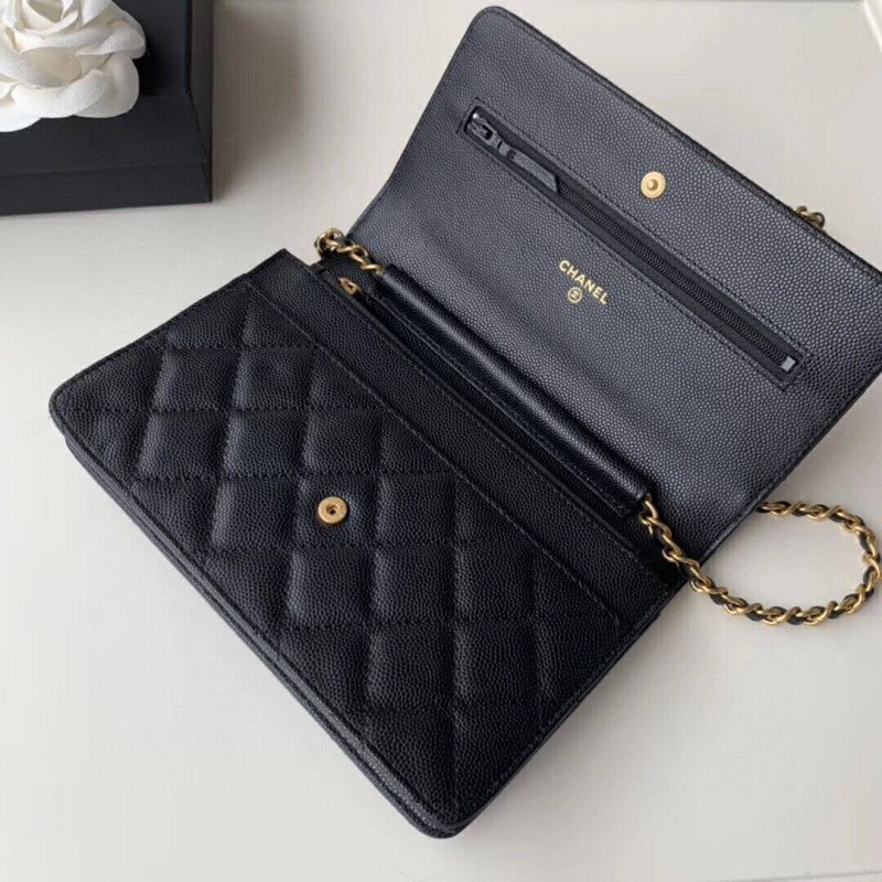 Replica Chanel Caviar Replica Quilted Wallet On UK Chain Woc A33814