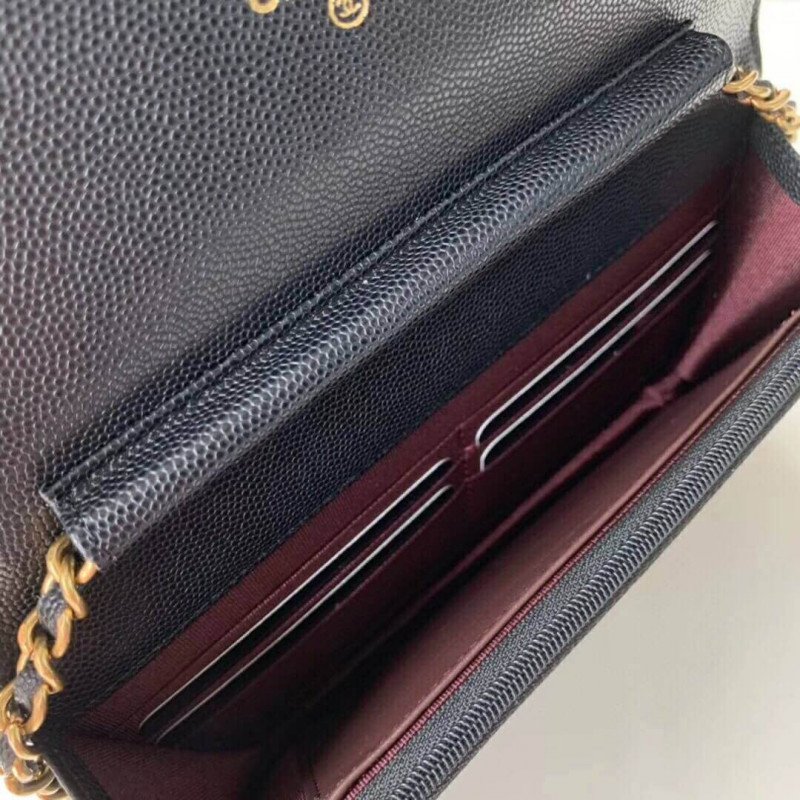 Replica Chanel Caviar Replica Quilted Wallet On UK Chain Woc A33814