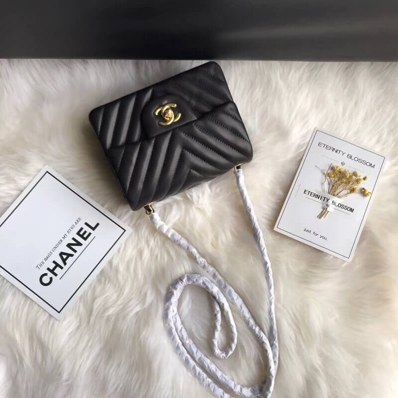 Chanel Chevron Lambskin 17Cm AAA+ Classic Flap Bag 1115