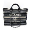 Chanel Deauville Black High Quality Grey Striped Tweed Canvas Tote A66941