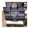 Chanel Deauville Black High Quality Grey Striped Tweed Canvas Tote A66941