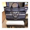 Chanel Deauville Black High Quality Grey Striped Tweed Canvas Tote A66941